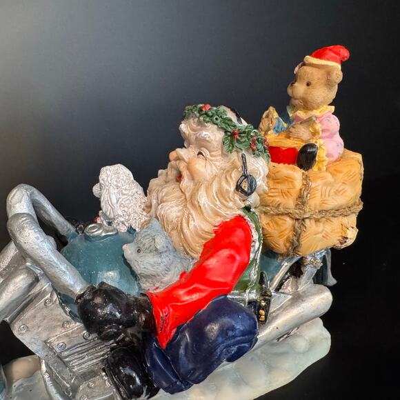 Vintage Chopper Motorcycle Biker Santa Claus With His Puppy & Kitty - Picture 10 of 10